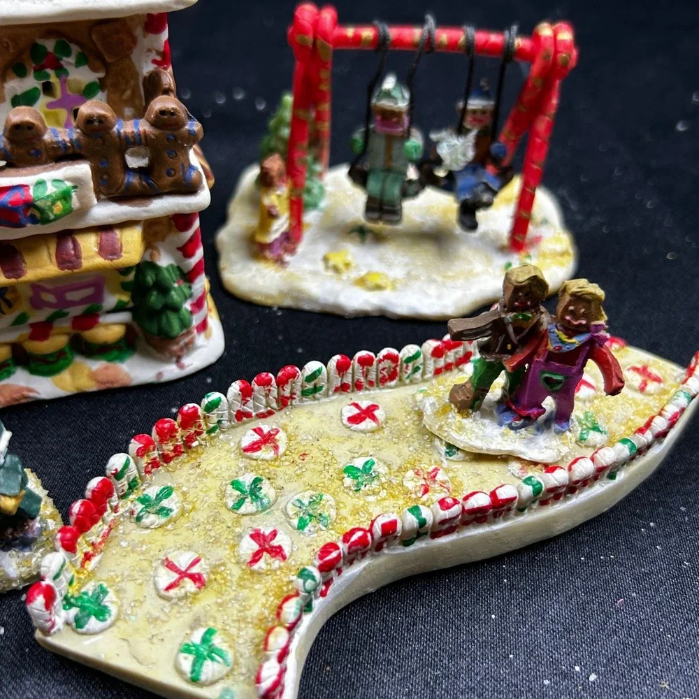 Gingerfrost Lane 2005 Christmas Village Toy Shop Bridge Swing Set Figures